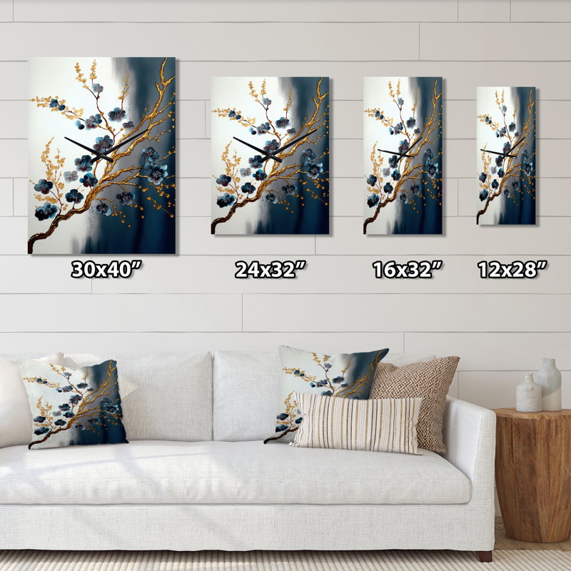 Horloge murale Cherry Blossom Branch V - Modern, H 28 po x l 12 po x P 1 po