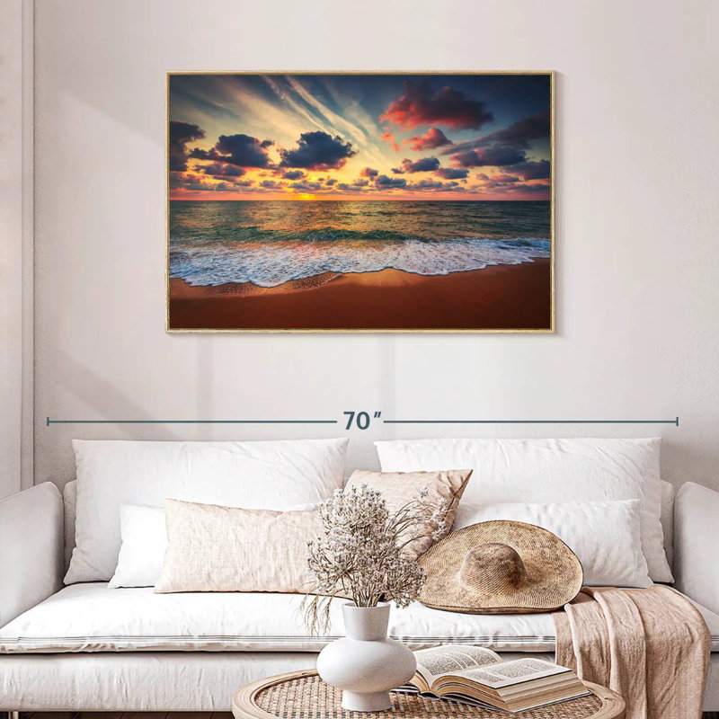 Coucher de soleil d'été, Cadre flottant en bois naturel, 43 po x 29 po