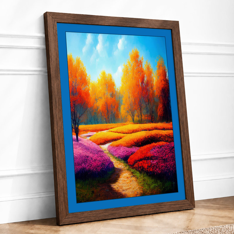 Wildflower Path in Autumn Boho 1 Piece Single Picture Frame Wall Art, A1 - 84.1 x 59.4 cm, Walnut