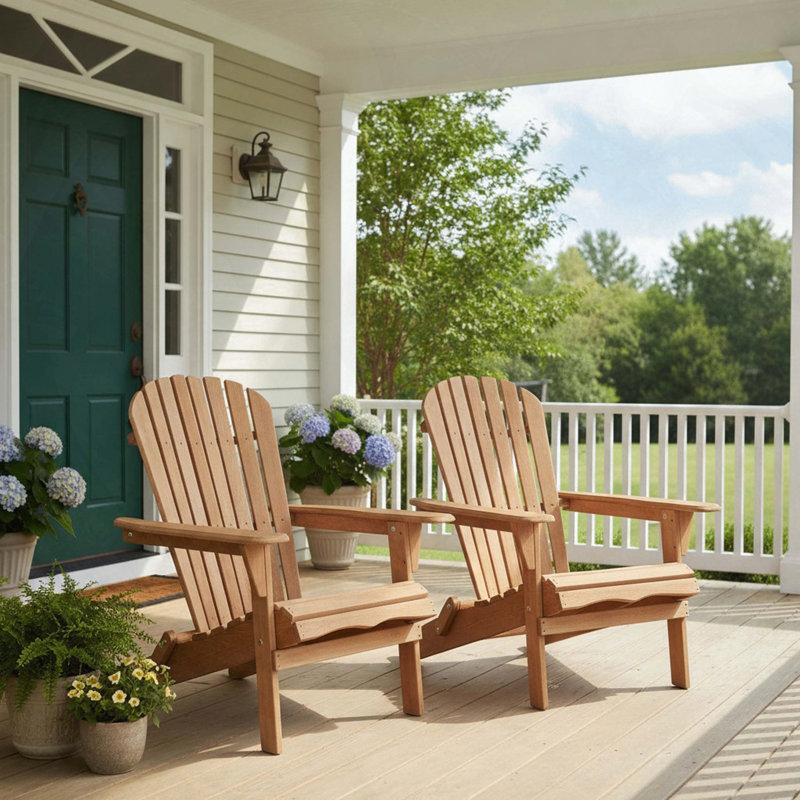 Ensemble de 2 chaises pliantes en bois Adirondack (dossier pré-assemblé), Marron clair