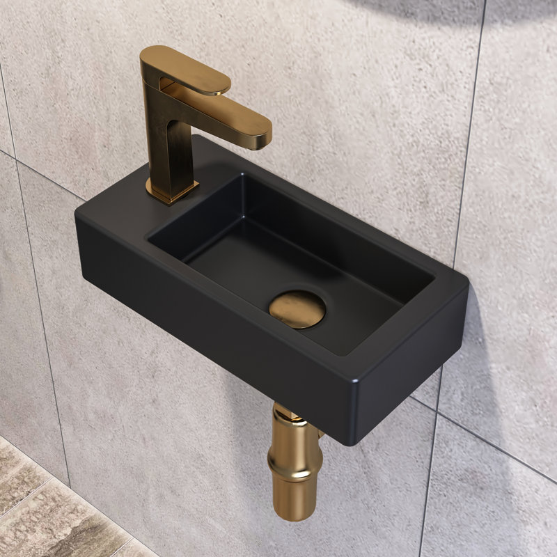 Liberty 14.57'' x 7'' Vitreous China Rectangular Wall Mount Bathroom Sink with Left Faucet Hole for Small Space, Black