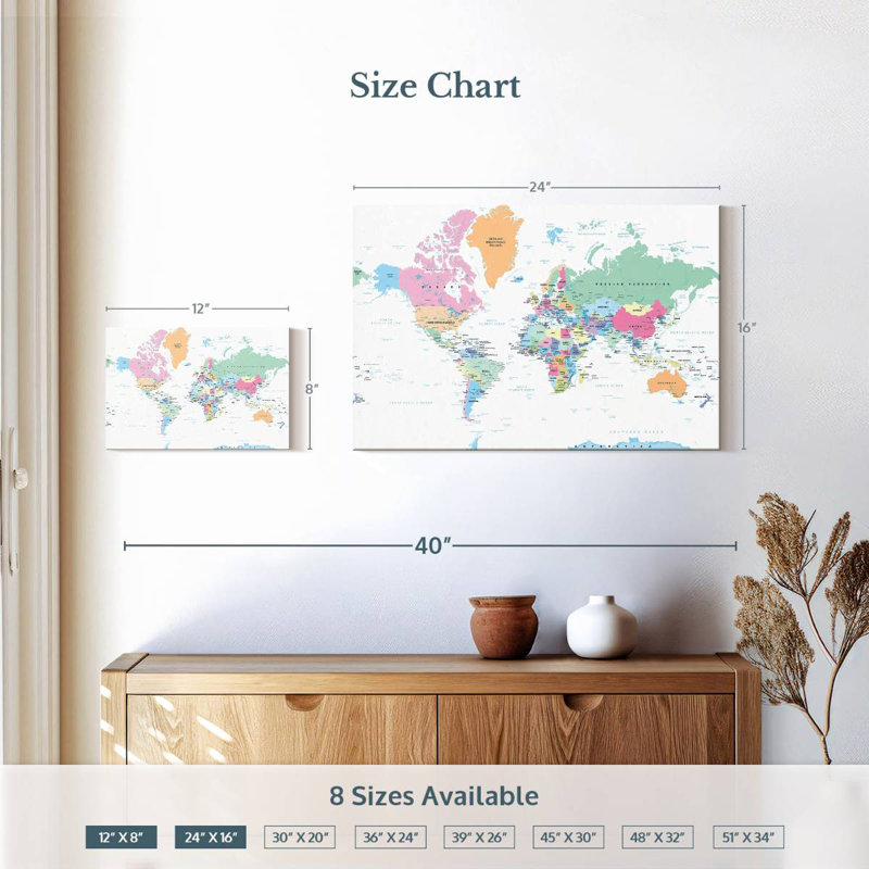 Keiri Labeled Pastel World Map, 16" H x 24" W