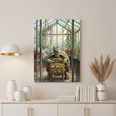 Toile naturelle encadrée en bois naturel pour salon, chambre à coucher, bureau ou vestibule - décoration murale décorative avec jardin de tortues