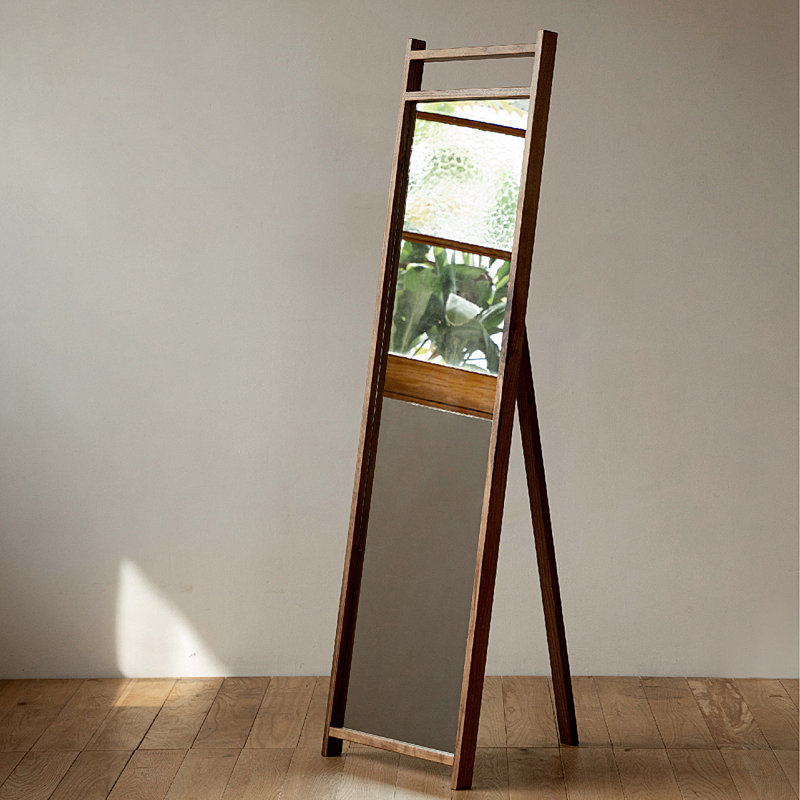 Retro Rectangular Black Walnut Full-Length Mirror