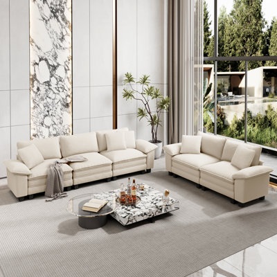 2-Piece Upholstered Living Room Set with Loveseat and Sofa - Oversized Chenille Modular Couch