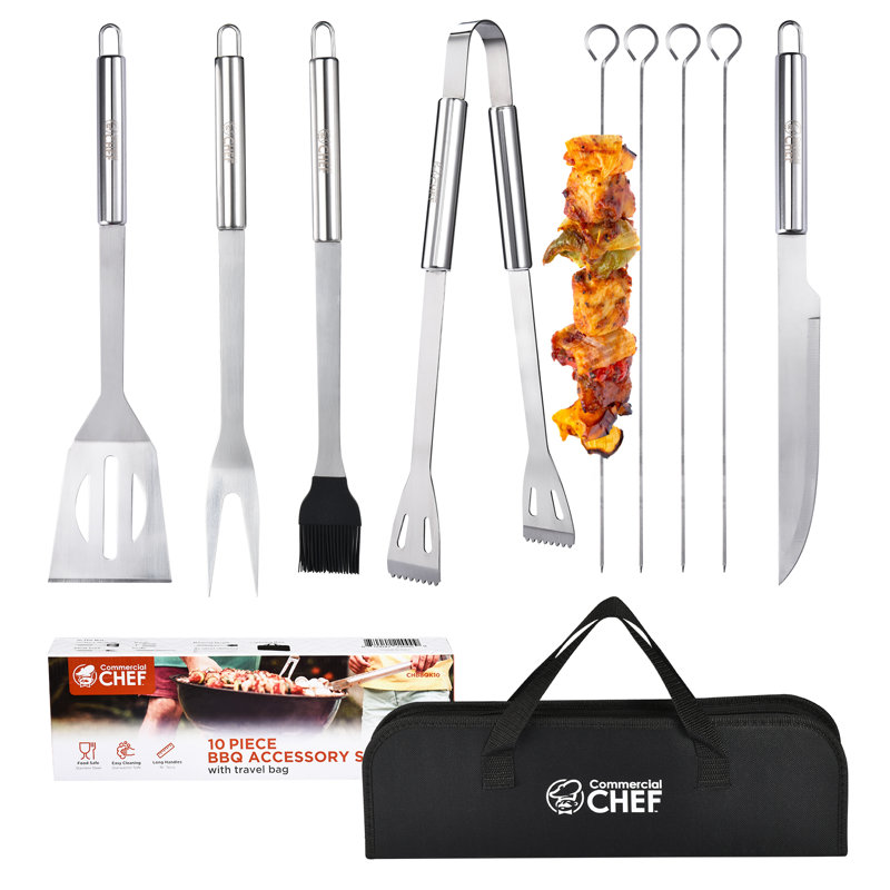 Commercial Chef 10 Piece BBQ Grill Set - Grill Accessories