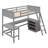  Loft Bed with Built-in Desk and Shelves, Multi-Functional Wooden Frame for Study and Storage-815052852