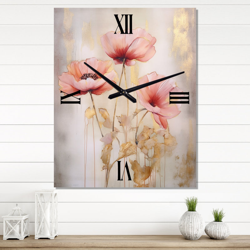Horloge murale moderne Coral Vibrant Poppies II - Floral, Petit
