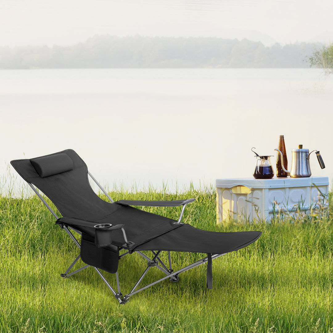 Camping Chair Lightweight Folding Fishing Chair with Retractable Footrest and Removable Headrest, Carry Bag, for Outdoor Activities