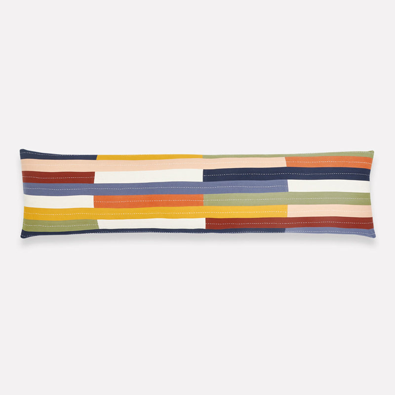 Checkered Lumbar Pillow, 12"H x 42"W, Blue/Red/Green Striped