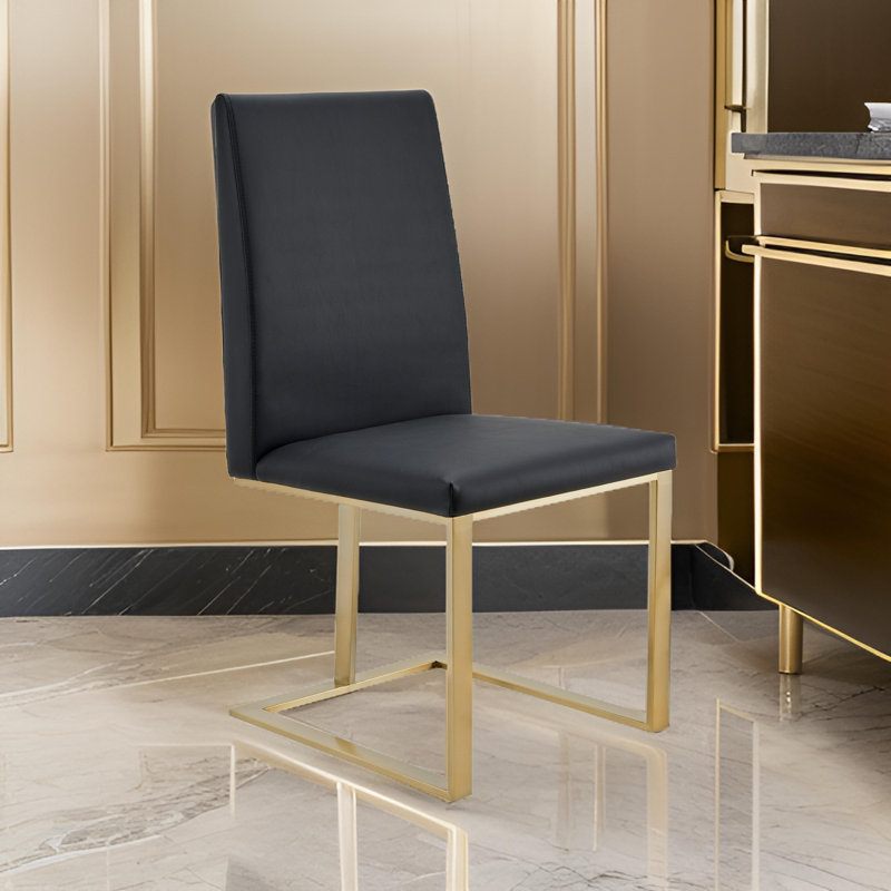 Cid Anki 19 Inch Dining Chair, Faux Leather, Brass Steel Finish
