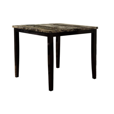 Table de salle à manger moderne moderne avec plateau en faux marbre foncé et placage de bouleau
