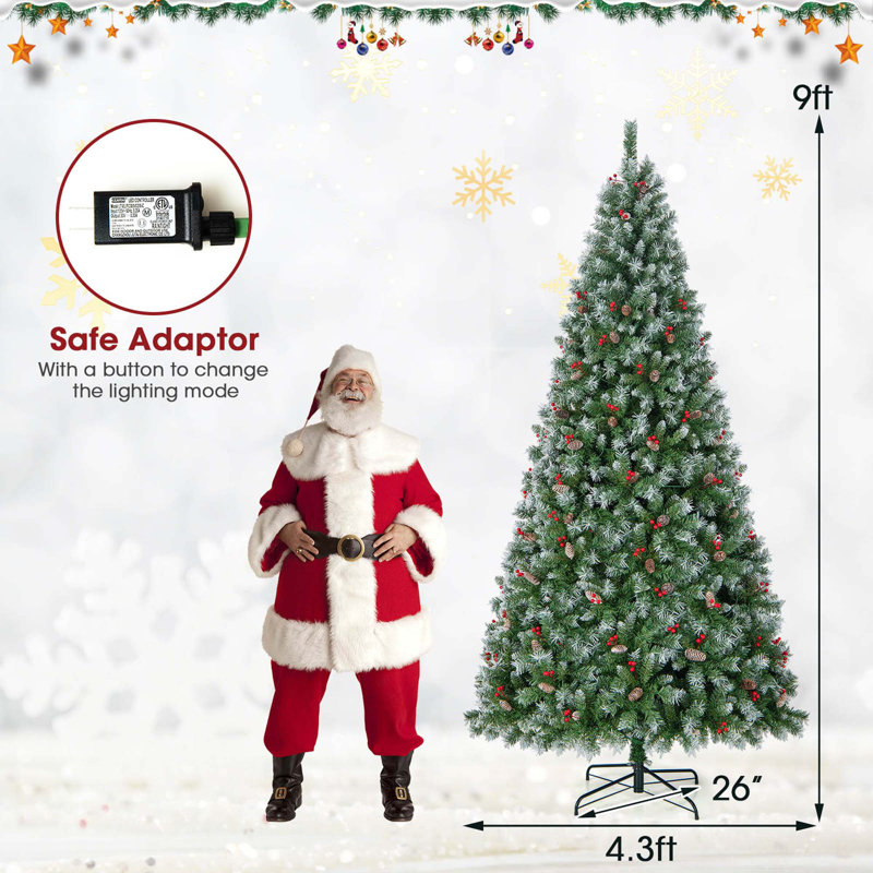 The Holiday Aisle® 7.5 Ft Artificial Christmas Tree Hinged With 560 Warm Led Lights & 267 Red Berries, 9 pi
