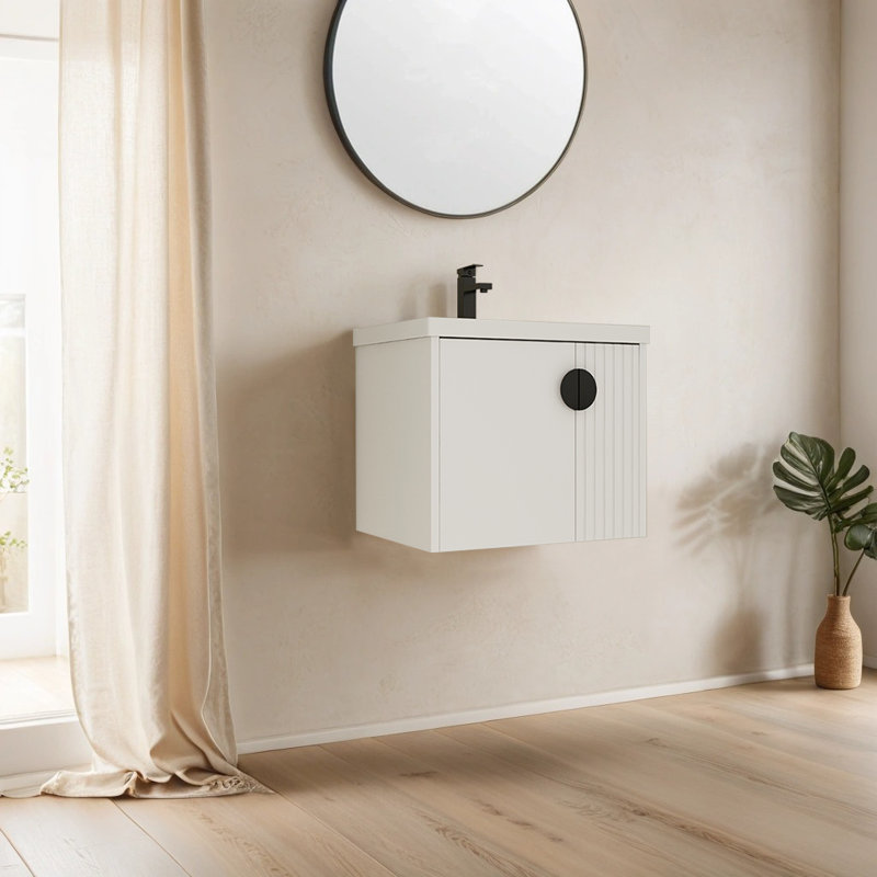 Meuble-lavabo simple 23,84 po avec plateau en céramique Lovice, Blanc