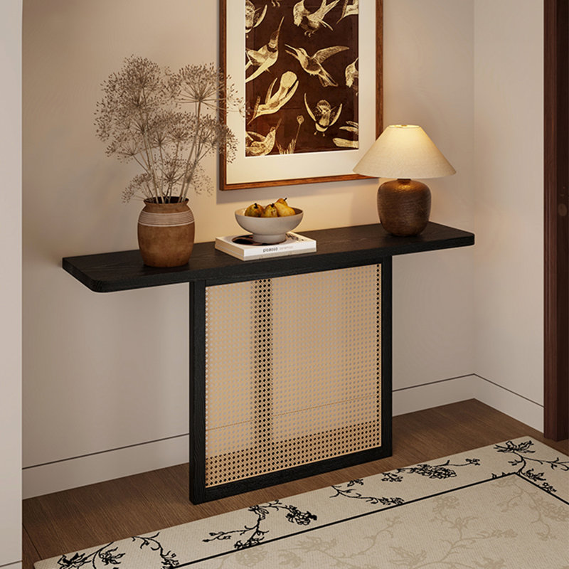 Console rectangulaire en bois massif noir, H 29,53 po x L 47,24 po x l 11,81 po