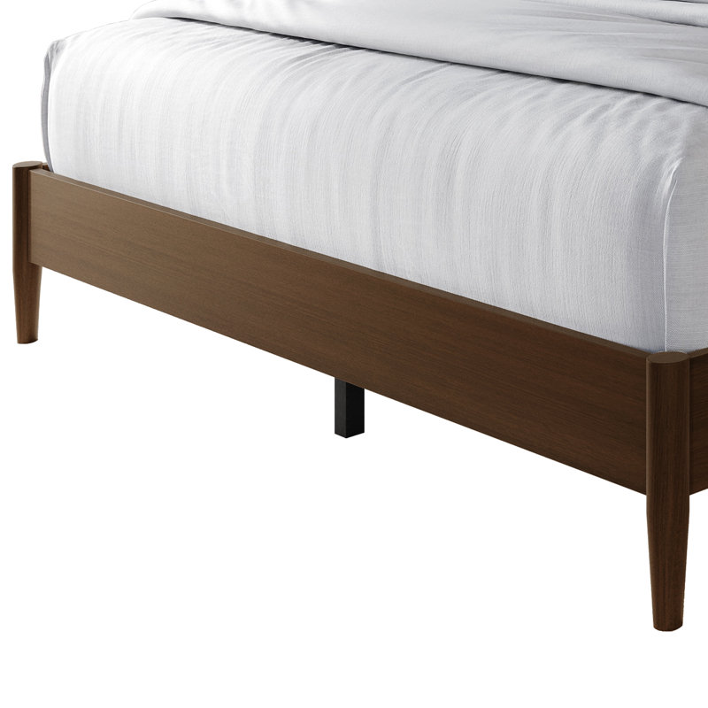 Lit plateforme en bois pleine grandeur avec 2 tables de chevet en noyer, Walnut, Lit double