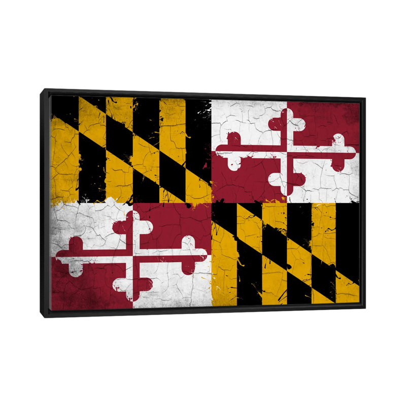 «Maryland Flag», impression grunge sur toile, H 40 po x l 60 po x P 1,5 po, Toile avec cadre noir, Pas de tapis
