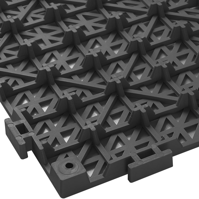 Carrelage à emboîtement, tuiles de drainage 12 po x 12 po, PVC souple à emboîtement, Noir