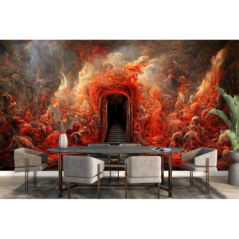 Papier peint abstrait avec grottes rouges, L 94,92 po x l 143 po