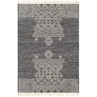 Tapis gris / crème tissé à plat à la main Aljoscha