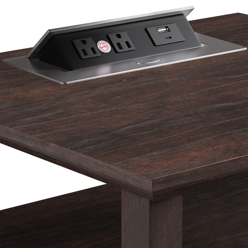 2 Drawer Danforth with Storage and Built-in Charging Station, Espresso
