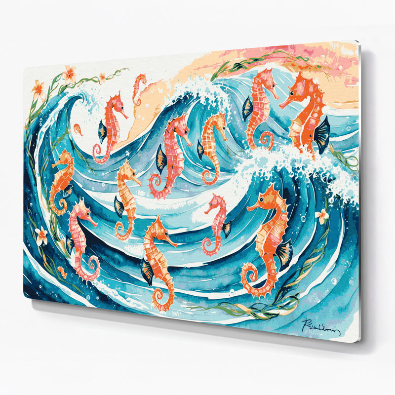 Hippocampe hawaïen, art mural en métal blanc, H 8 po x l 10 po