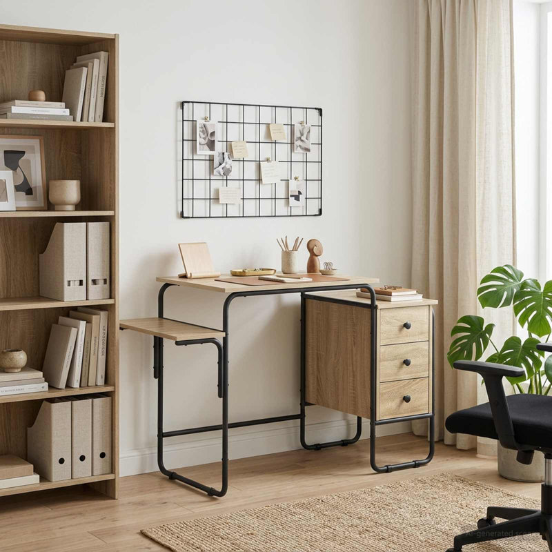 Steel Writing Desk, 75 cm H x 120 cm W x 50 cm D, Sonoma Oak/Black