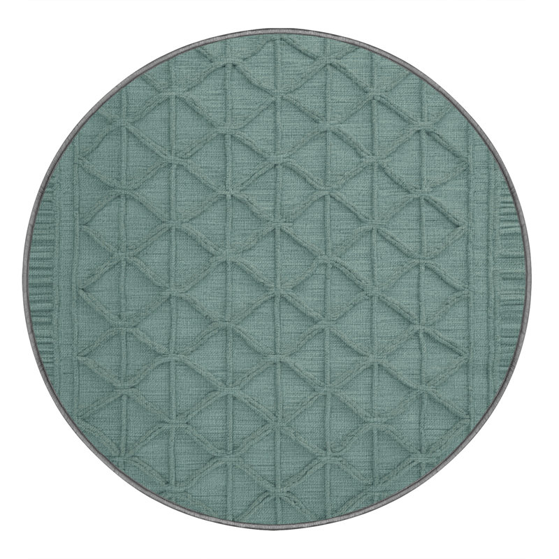 Tapis gris en treillis lavable à la machine, Rond 6 pi