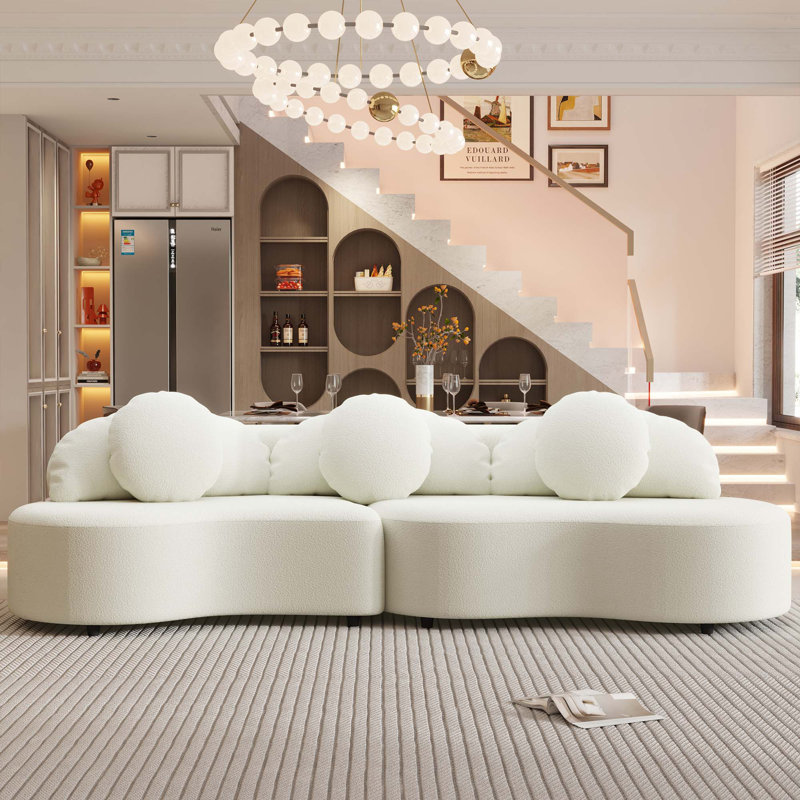 Canapé de salon moderne rembourré, Velours beige 
