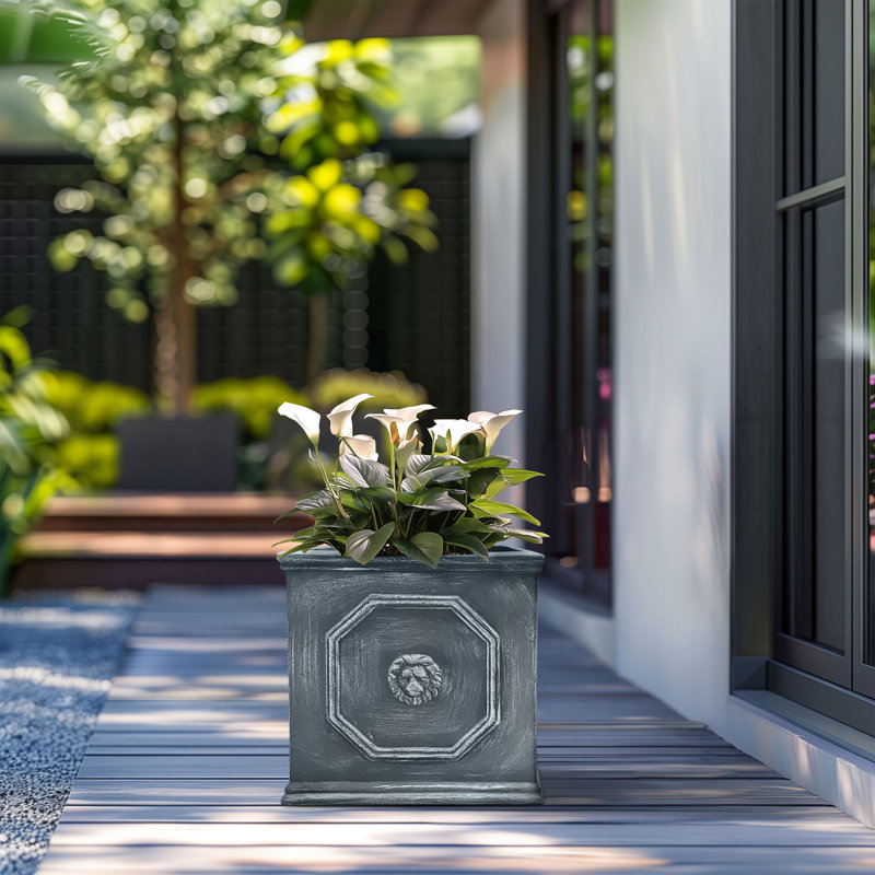 Decorative High Extra Large Square Concrete Planter / Plant Pot For Indoor And Outdoor, 12.6" H x 12.6" W x 12.6" D