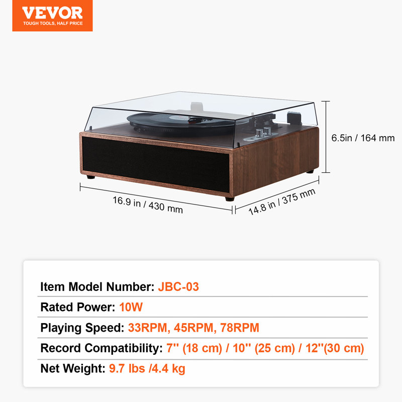 Portable Decorative Record Player with Bluetooth