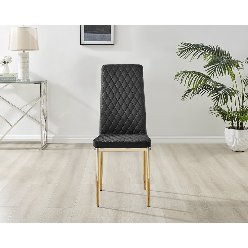 Keensburg Luxury Velvet Modern Tall Back Dining Chairs with Metal Legs & Diamond Stitching, Silver, Black