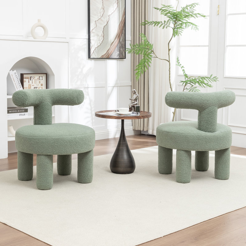 Fauteuil demi-tonneau rembourré Bula, Vert, Teddy