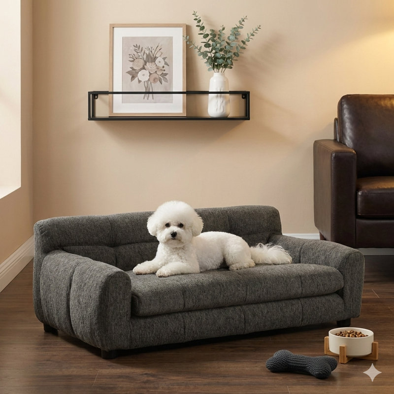 Canapé moelleux et confortable avec dossier et accoudoirs, idéal pour les canapés rectangulaires contemporains conçus pour les chiens de petite et moyenne taille, finition gris foncé