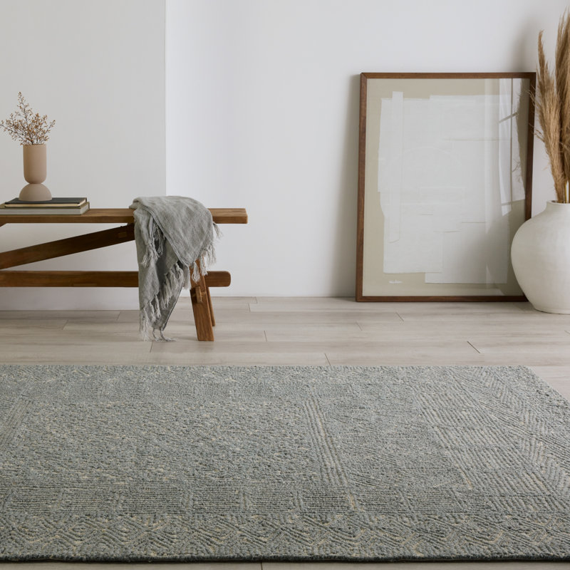 Geometric Area Rug in Blue/Cream, Rectangle 9' x 12'