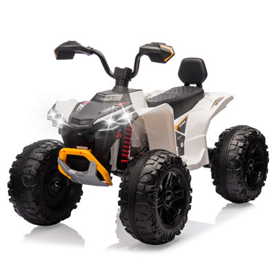 2-Seater 24V Kids Electric ATV Quad, Total 1100W Dual Motors & 7Ah Battery, Spring Suspension, Bluetooth USB FM, 3-Speed Adjustable Ride-On Toy Vehicle,White