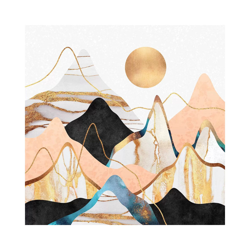 Impression d’art graphique, "mountainscape III" par Elisabeth Fredriksson, H 37 po x l 37 po x P 1,5 po, Toile tendue