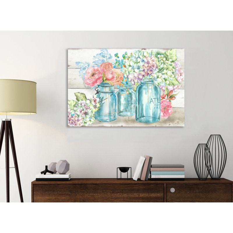 «Colorful Flowers In Mason Jar II» par Tre Sorelle Studios - reproduction d'art sur toile tendue, 16 po x 24 po