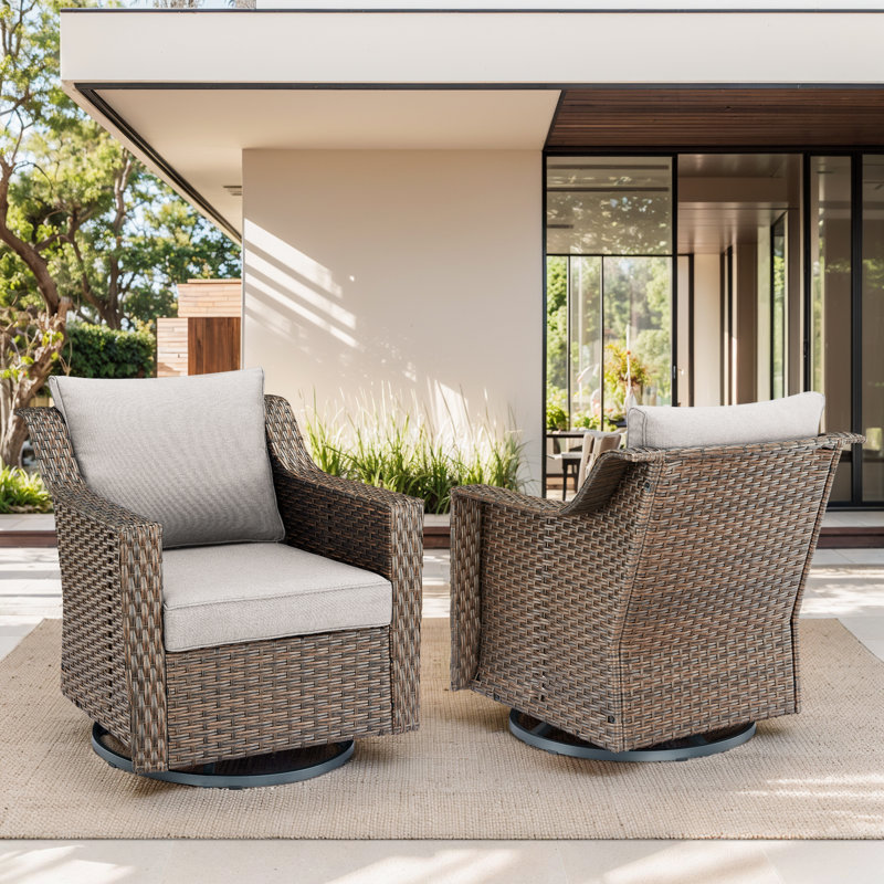 Chaises de patio d'extérieur en rotin avec coussins Tya, Beige