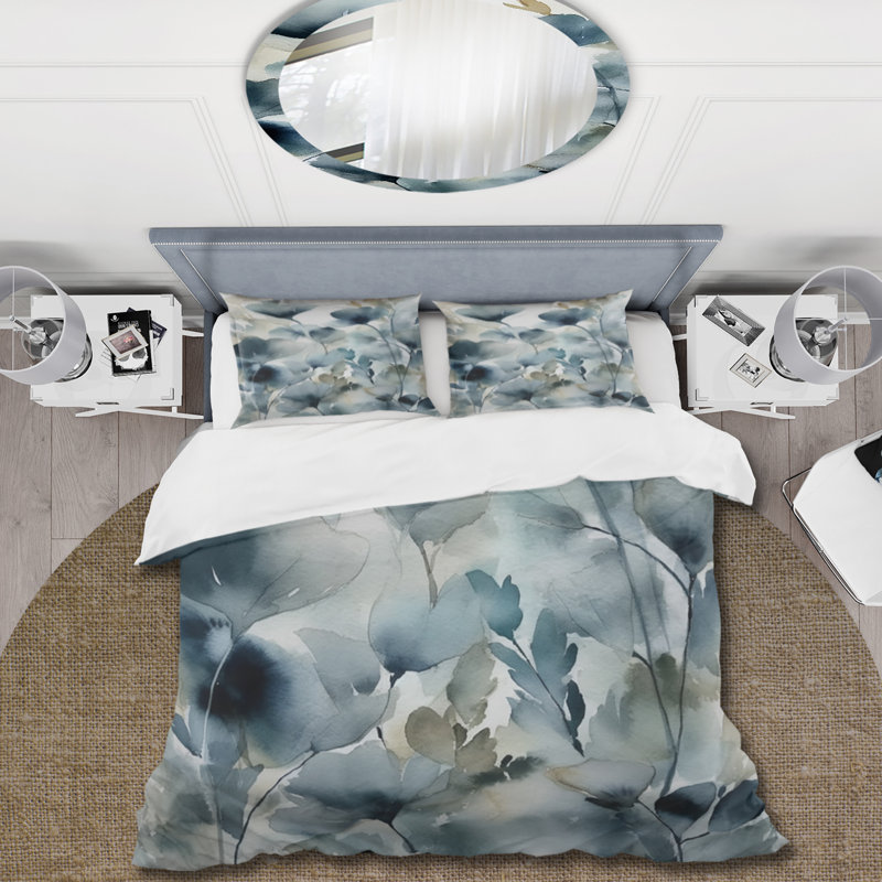 Ensemble de housse de couette en microfibre / polyester Blue Leaf Foliage And Flowers II