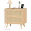 23.6" Wide Rattan Nightstand With Charging Station - 2-Drawer Boho Bedside Table With 2 USB & 2 AC Outlets - Wooden End Table With Solid Wood Legs - Natural Oak