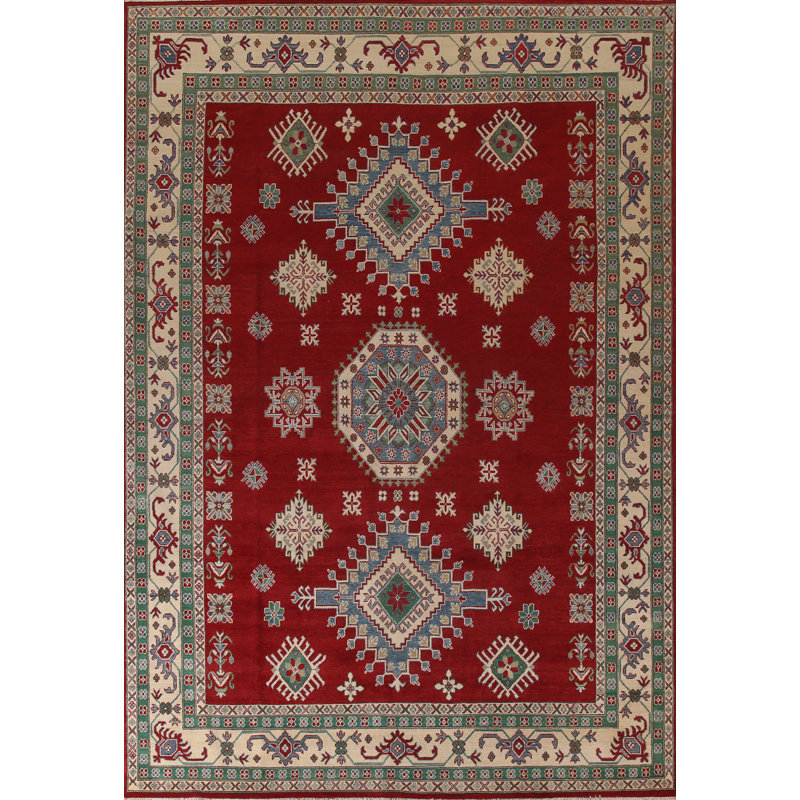 Tapis oriental rouge à motif géométrique Kazak 13