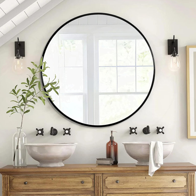 Miroir mural pour salle de bain, Noir, 39 po x 39 po