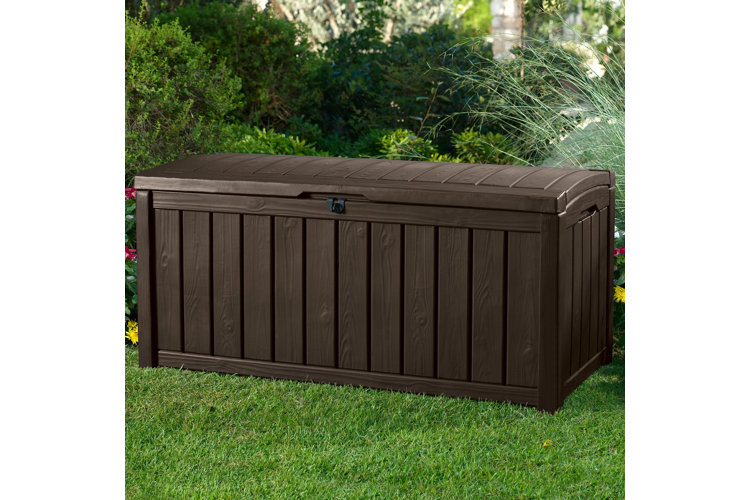 Surbit 101 Gallon Water Resistant Resin Lockable Deck Box in Brown