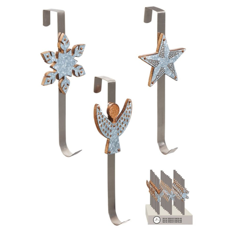 Accessoires de flocon de neige en métal et en bois ange et étoile dans un accessoire suspendu cdu