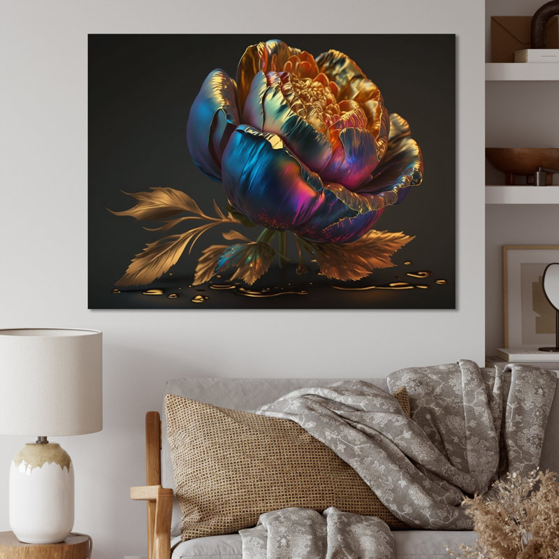 «Minda Rainbow Peony», reproduction sur toile, Toile tendue, H 12 po x l 20 po x P 1 po