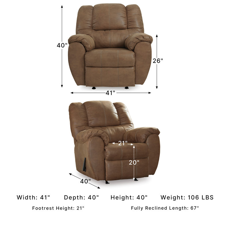 Pinard Faux Leather Recliner, Saddle Polyester Blend