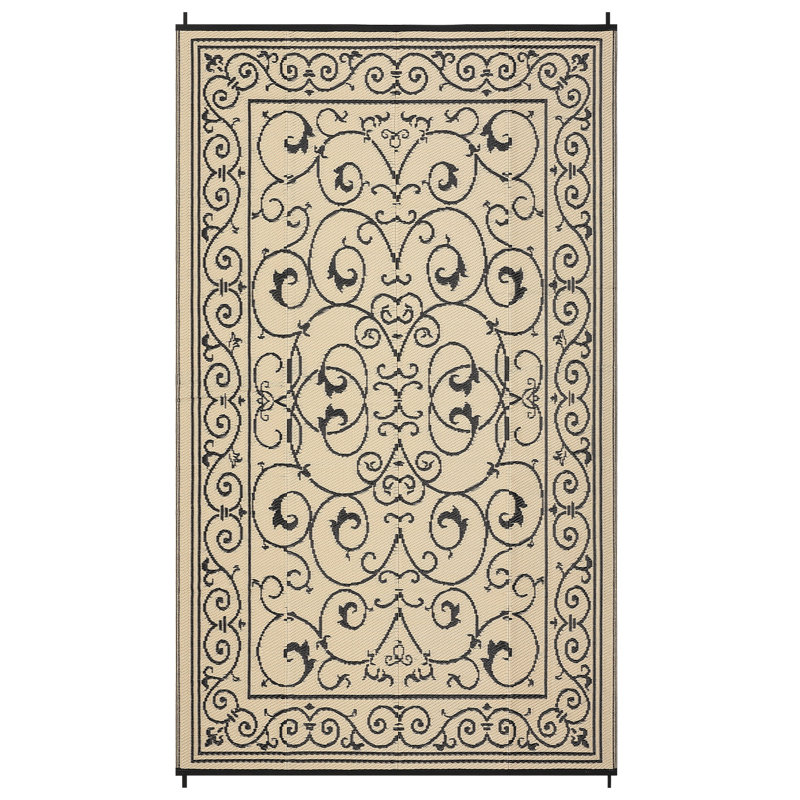 Reversible Outdoor Area Rug – Waterproof & UV Resistant Plastic Carpet – Modern Gray Design – Easy to Clean – 9x18ft, Brown