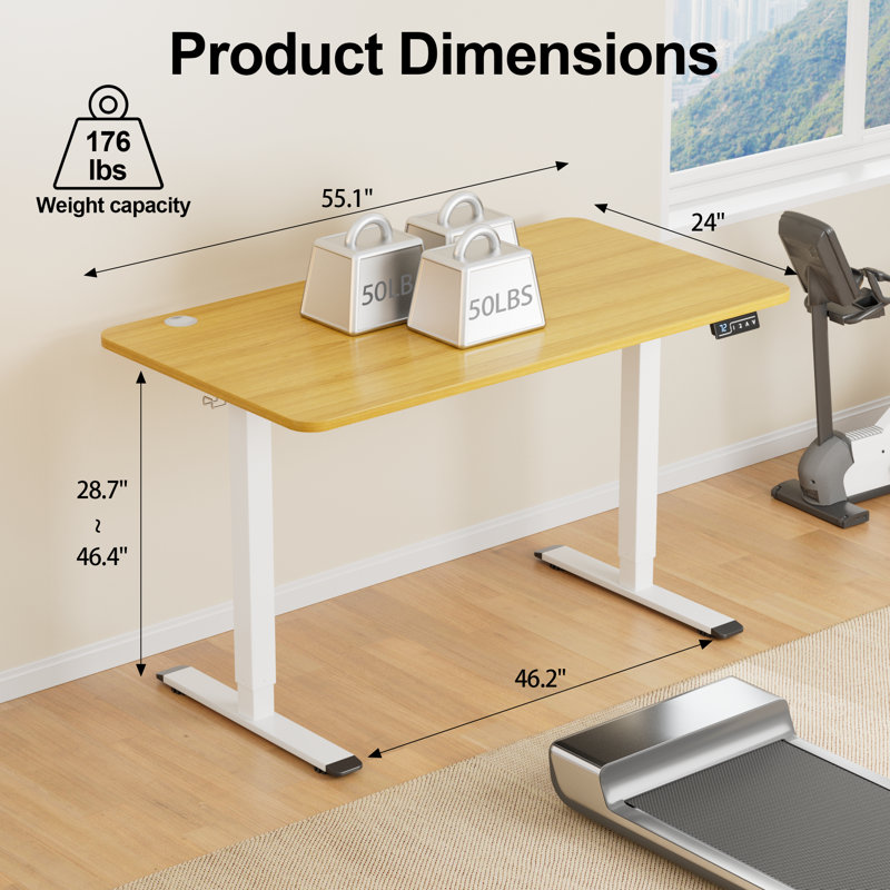 Bureaux debout à hauteur réglable Putnam, Bambou / blanc, H 48 po x l 55,11 po x P 23,62 po