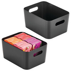Metal Storage Bin with Handles for Kitchen and Pantry Organization - Set of 2 - Black